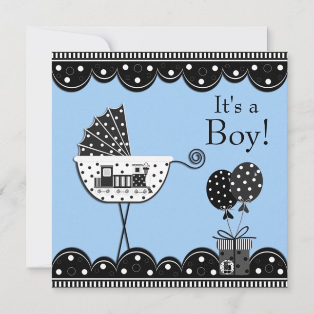 Black Blue Train Baby Boy Shower Invitations (Front)