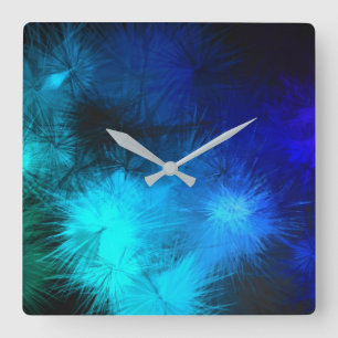 Black Blue Turquoise Green Color Explosions Square Wall Clock