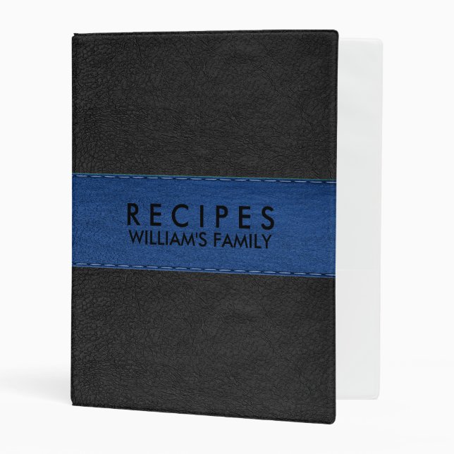 Black & Blue Vintage Faux Leather Texture Mini Binder (Front/Inside)