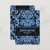 Black  Blue Vintage Floral Damasks Business Card (Front/Back)