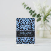 Black  Blue Vintage Floral Damasks Business Card (Standing Front)