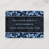 Black  Blue Vintage Floral Damasks Business Card (Back)