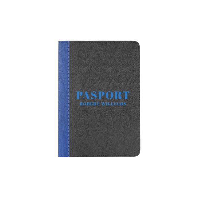 Black & Blue Vintage Leather Passport Holder (Front)