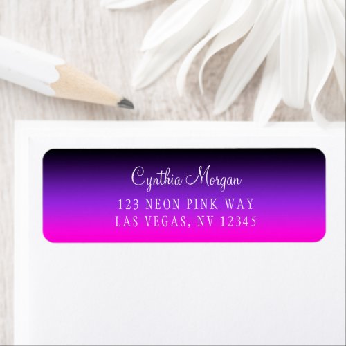 Black Blue Violet and Neon Pink Ombre Label