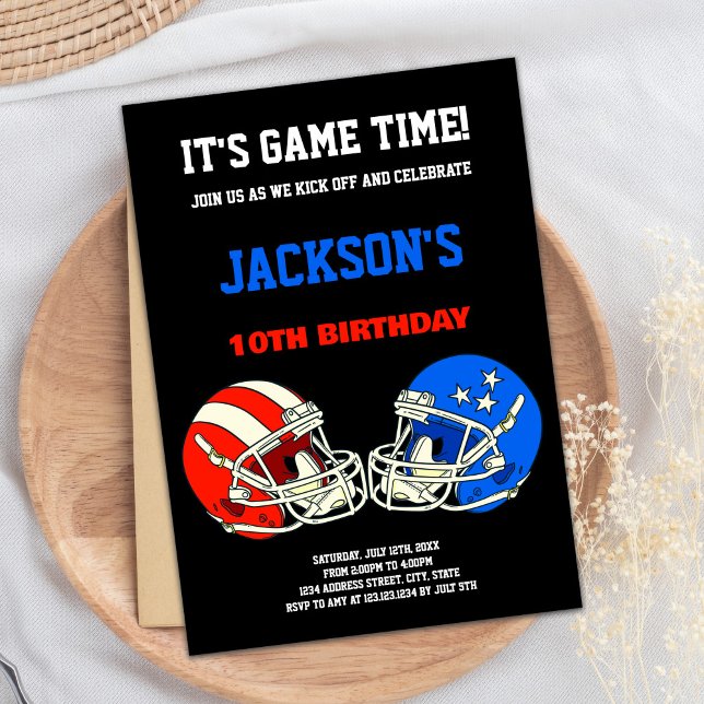 Black Blue vs Red Football Birthday Invitations (Black Blue vs Red Football Birthday Invitations)