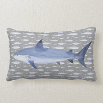 Black &amp; Blue Watercolor Monogram Shark Print Lumbar Pillow