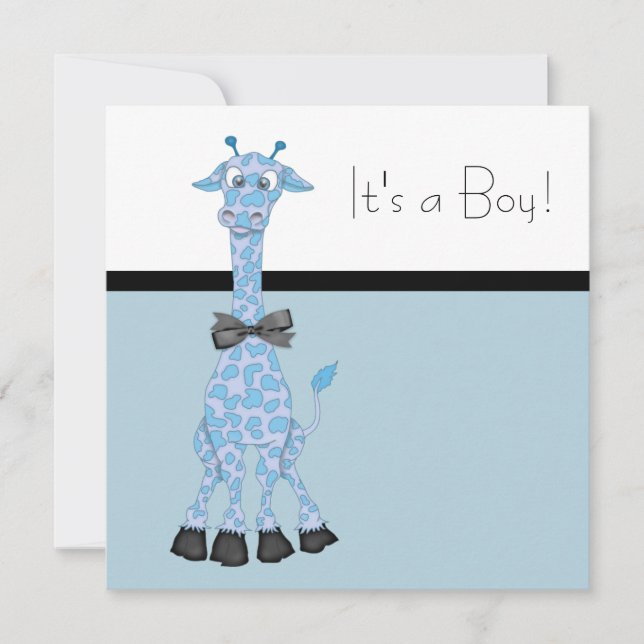 Black Blue Whimsy Giraffe Baby Boy Shower Invitation (Front)