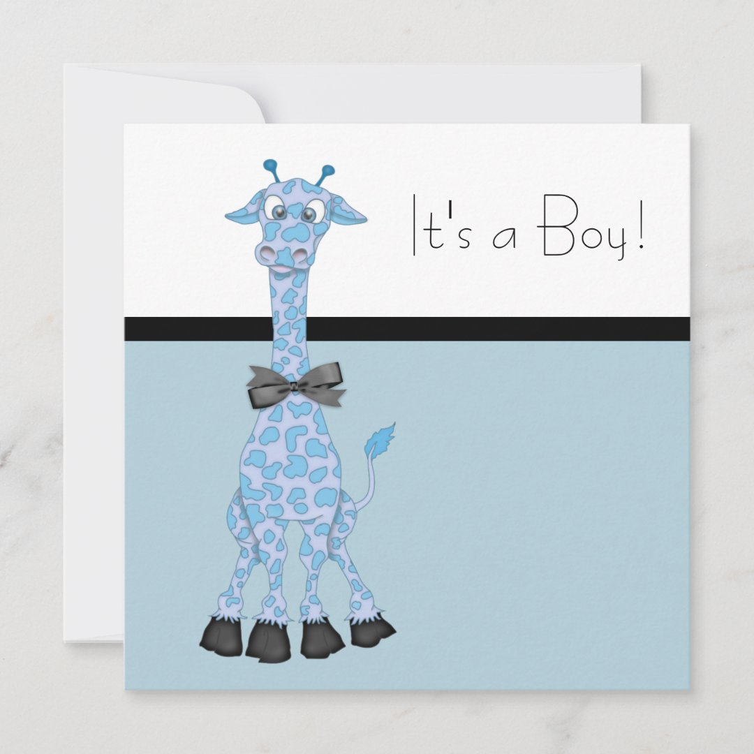 Black Blue Whimsy Giraffe Baby Boy Shower Invitation | Zazzle