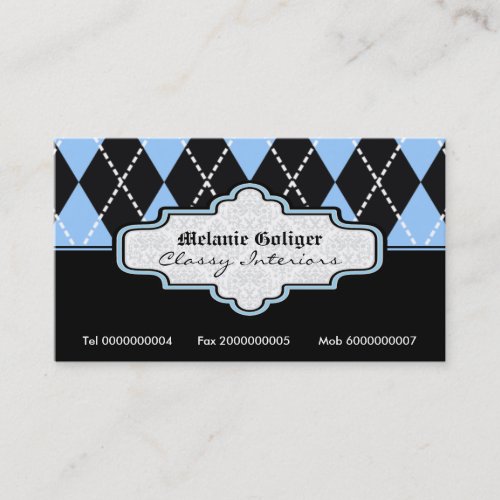 Black blue white argyle trendy business cards