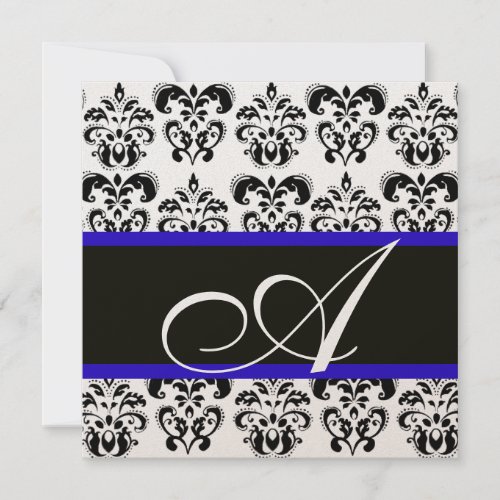 BLACK  BLUE  WHITE  CHAMPAGNE DAMASK MONOGRAM INVITATION