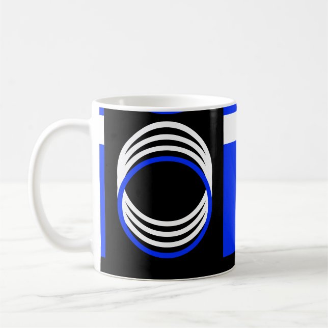 Black Blue White Circles Modern Geometric Mug (Left)