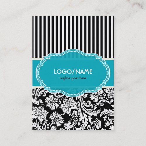 Black Blue &amp; White Floral Damasks 2-Customized Business Card Templates