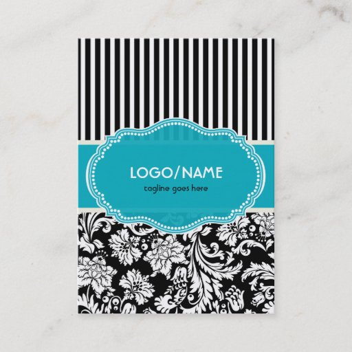 Customizable Black Blue & White Floral Damasks 2-Customized Business Card Templates