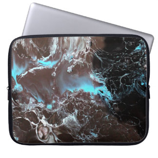 Black blue white marbled paint pattern laptop sleeve