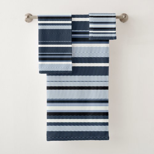 Black blue white stripes bath towel set