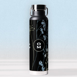 Black Blue Wildflower Water Bottle