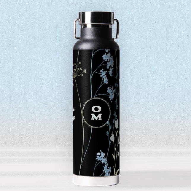 Black Blue Wildflower Water Bottle (Black Blue Wildflower Water Bottle ©Susanne Sachers - Sunny Mind 🌞)
