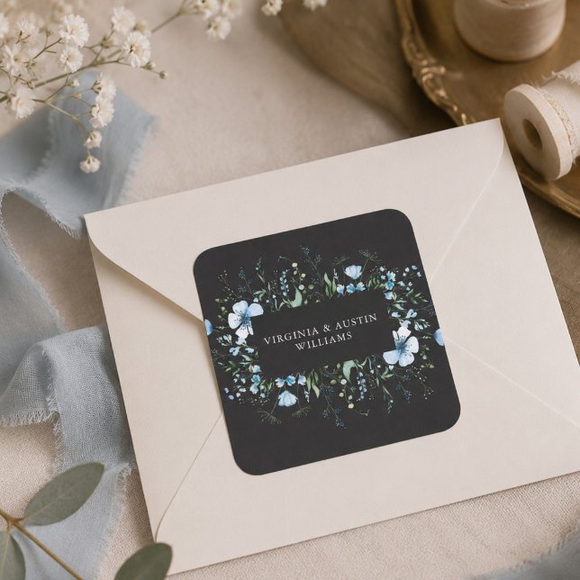 Black Blue Wildflower Wedding Sticker (Creator Uploaded)