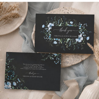 Black Blue Wildflower Wedding Thank You Card