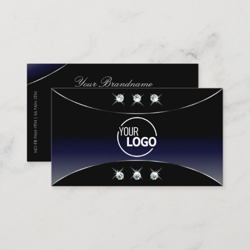 Black Blue with Silver Decor Diamonds and Logo Business Card