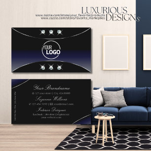 Black Blue with Silver Decor Diamonds and Logo Business Card