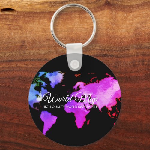 Black Blue World Map Trip Globe Travel Agent Keychain