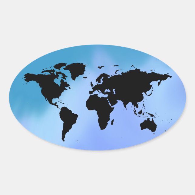 black blue worldmap oval sticker (Front)