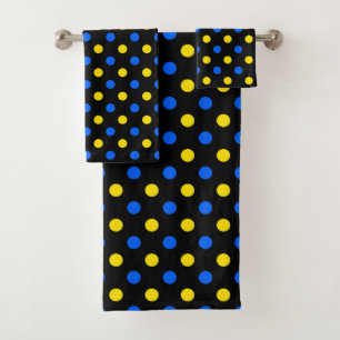 Black Blue Yellow Polka Dots Design  Bath Towel Set
