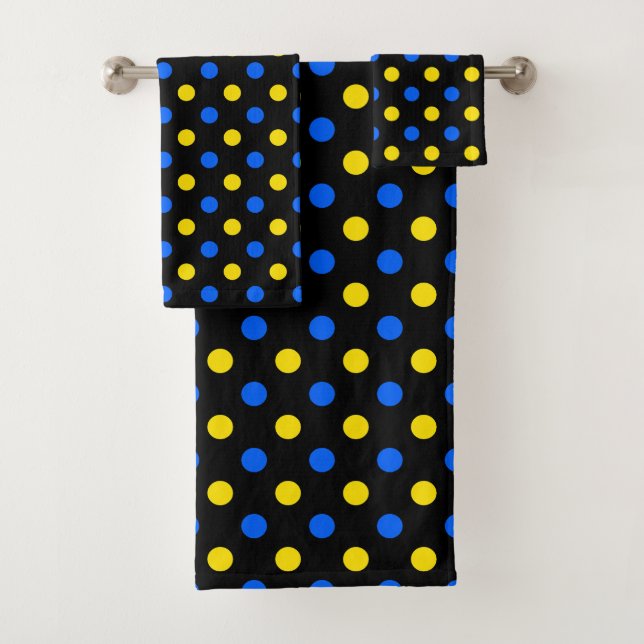 Black Blue Yellow Polka Dots Design  Bath Towel Set (Insitu)