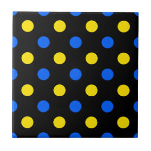 Black Blue Yellow Polka Dots Design Ceramic Tile