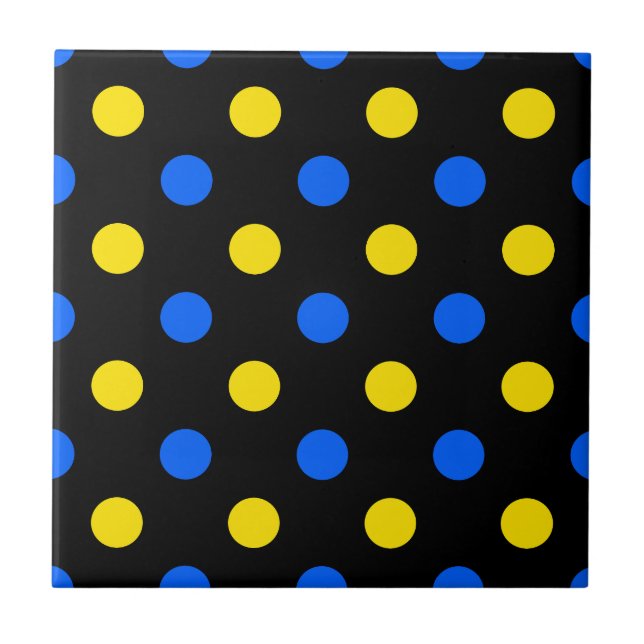Black Blue Yellow Polka Dots Design  Ceramic Tile (Front)