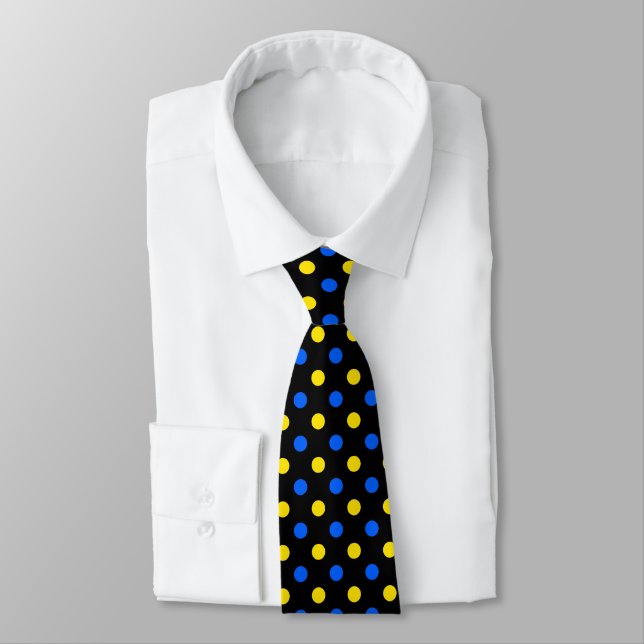 Black Blue Yellow Polka Dots Design  Neck Tie (Tied)