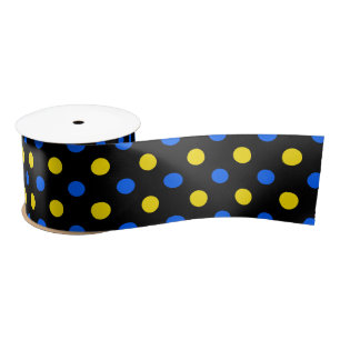 Black Blue Yellow Polka Dots Design  Satin Ribbon