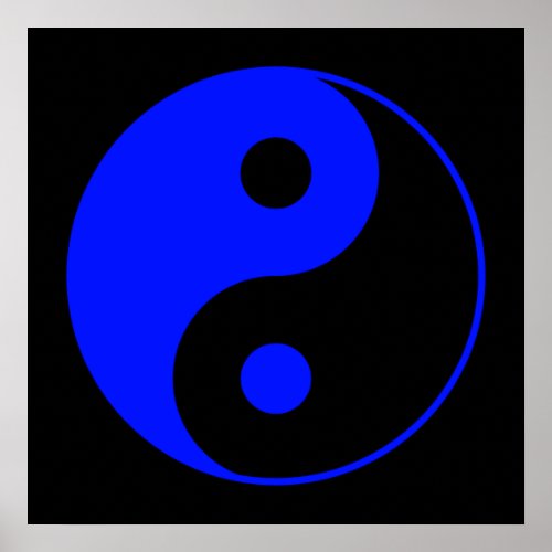 Black  Blue Yin Yang Symbol Poster