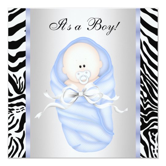 Black Blue Zebra Baby Boy Shower Invitations