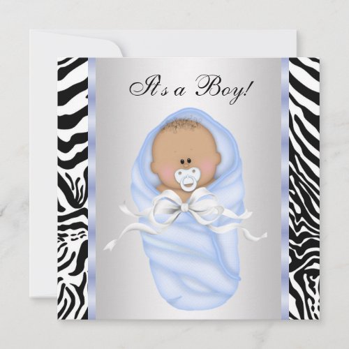Black Blue Zebra Baby Boy Shower Invitations