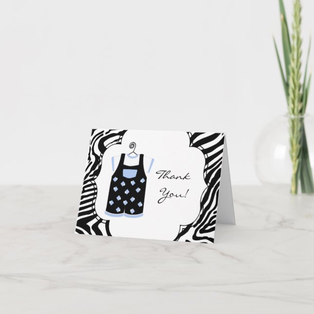 Black Blue Zebra Baby Boy Shower Thank You (Front)