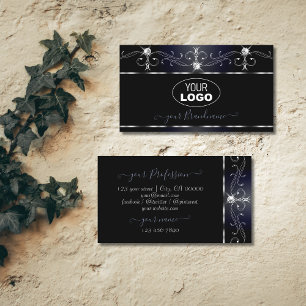 Black Bluish Squiggles Sparkling Diamonds Add Logo Business Card