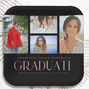 Black Blush 4 Photo Graduation Party Collage Paper Plates