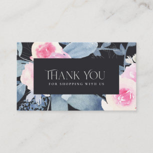 BLACK BLUSH BLUE FLORAL BUSINESS THANK YOU LOGO BUSINESS CARD