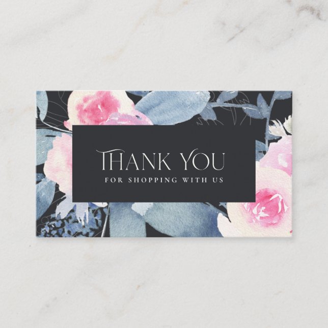 BLACK BLUSH BLUE FLORAL BUSINESS THANK YOU LOGO BUSINESS CARD (Front)
