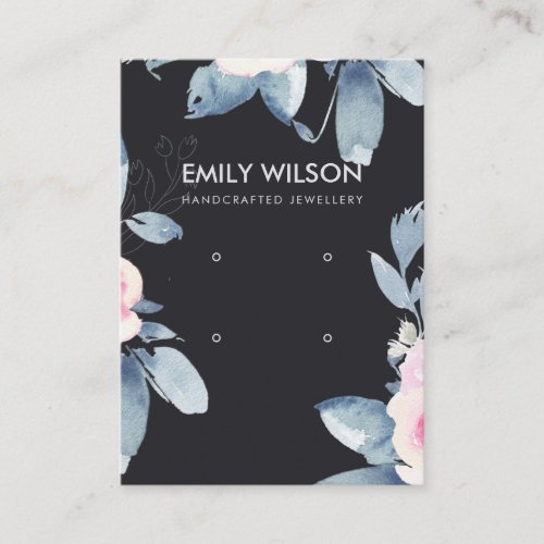 BLACK BLUSH BLUE FLORAL TWO EARRING DISPLAY LOGO BUSINESS CARD