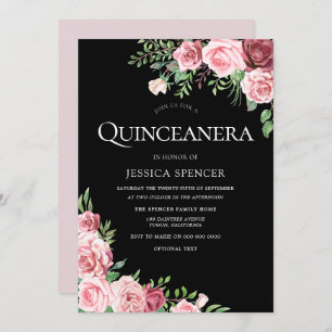 Black Blush & Burgundy Quinceanera Party Invite