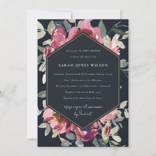 BLACK BLUSH BURGUNDY ROSE FLORA BABY SHOWER INVITE