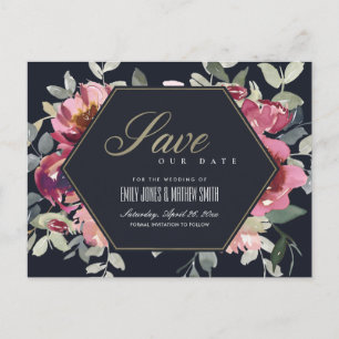 BLACK BLUSH BURGUNDY ROSE FLORAL SAVE THE DATE ANNOUNCEMENT POSTCARD