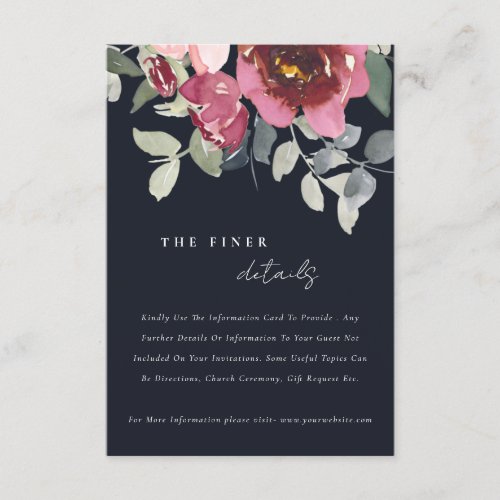 BLACK BLUSH BURGUNDY ROSE FLORAL WEDDING DETAILS ENCLOSURE CARD