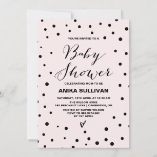 Black & Blush Confetti Dots Baby Shower Invitation