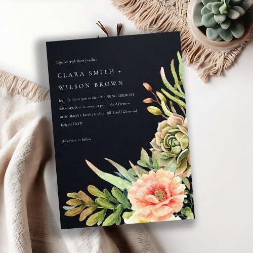 BLACK BLUSH DESERT SUCCULENT CACTI FOLIAGE WEDDING INVITATION