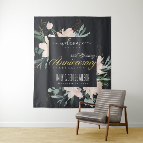BLACK BLUSH FLORAL ANY YEAR ANNIVERSARY WELCOME TAPESTRY