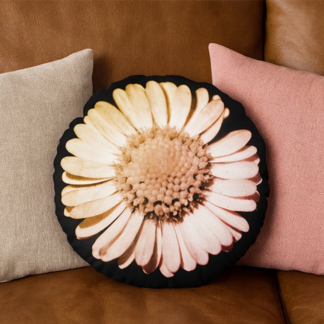  Black & Blush Floral Botanical Girly & Cute Daisy Round Pillow (Creator Uploaded)